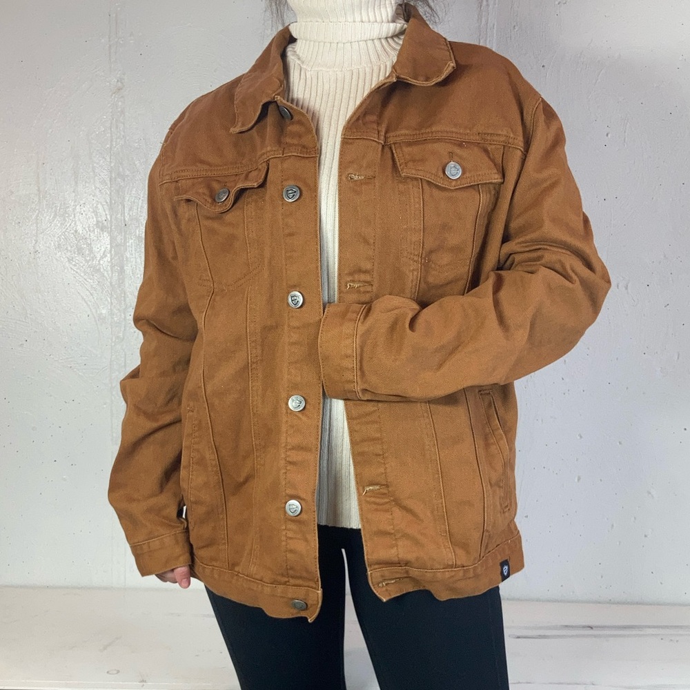 Tan Canvas Denim Button Down Jacket - image 1